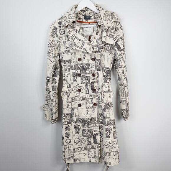 G-Star Jackets & Blazers - G-Star Raw Newspaper Logo Graphic Print Double Breasted Trench Coat Jacket